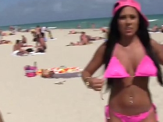 Schoolgirl sweethearts pounded after some fun on rub-down the beach